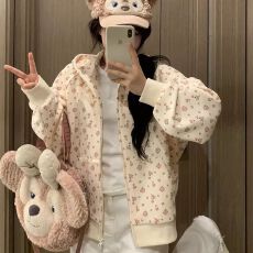 批发美式慵懒chic小碎花刺绣连帽卫衣女春秋季2025新款复古开<b class='q'>衫</b>短外套