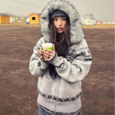 批发慵懒风费尔岛毛领连帽毛衣外套男女秋冬<b class='q'>情侣</b><b class='q'>装设</b>计感宽松针织开衫