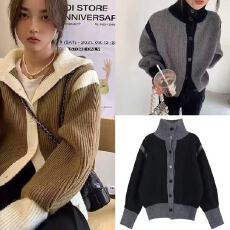 批发秋冬穿搭外搭时尚小香风黑色针织上衣慵懒风高级感翻领套头毛衣女