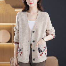 批发V领<b class='q'>大码</b>加厚羊绒毛衣外套女2025秋冬装新款宽松百搭羊毛针织开衫