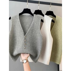 批发2025新款秋冬针织马甲外套<b class='q'>短款</b>V领设计感小众<b class='q'>开衫</b>背心无袖毛衣女