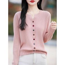 批发2025新款秋款V领彩扣显瘦针织开衫外套女外穿<b class='q'>大码</b><b class='q'>女装</b>秋冬毛衣