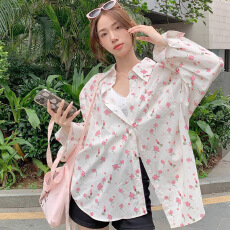 批发四面弹 韩版休闲碎花衬衫日常女上衣宽松长袖衬衣<b class='q'>外套</b>