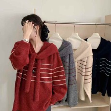 2026新款韩系设计感披肩洋气减龄软糯百搭条纹针织开衫温柔气质潮