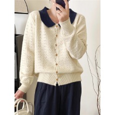 批发气质POLO领开衫女2026秋新款<b class='q'>韩版</b>时尚撞色女装针织<b class='q'>毛衣</b>外套