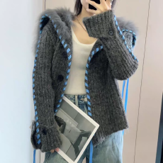 批发韩系复古大翻领毛衣外套女春秋季设计感飘带软糯宽松针织开衫上衣