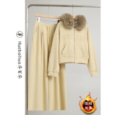 批发2026<b class='q'>休闲</b>运动<b class='q'>套装</b>女新款超火冬装一整套加绒毛领卫衣阔腿裤两件套