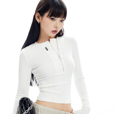 批发美式复古长袖T恤设计感小众享利领拉链修身内搭打底上衣