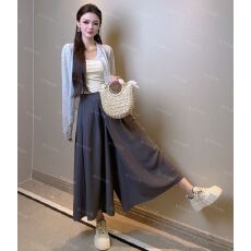 批发冰感丝裙裤2026年夏季新款叠搭式设计感黑色<b class='q'>西装</b>时尚女阔腿裤