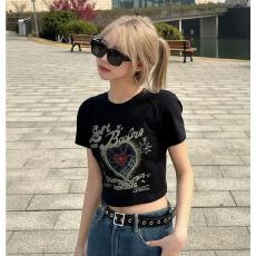 2026春夏原版92棉/8氨纶40支210g纯棉 修身短款T恤女短袖