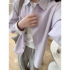 批发韩系高级感2026外搭拼接紫色衬衫<b class='q'>春</b>季宽松气质显瘦上衣