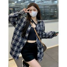 批发慵懒风复古开衫格子<b class='q'>衬衫</b>女装秋季中长款设计感宽松休闲<b class='q'>外套</b>上衣