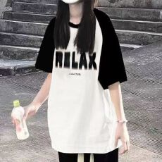 批发夏季爆款拼接短袖t恤女学生风休闲阔腿裤子网红穿搭两件套<b class='q'>套装</b>