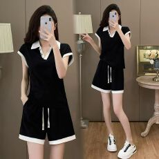 批发时尚休闲<b class='q'>短裤</b>运动服健身<b class='q'>套装</b>女夏季新款显瘦短袖减龄洋气两件套