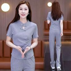 批发国风新中式时尚夏季<b class='q'>套装</b>女2025新款洋气显瘦阔腿裤休闲百搭两件套