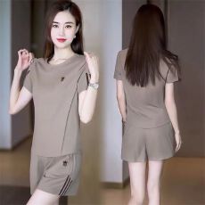 批发026夏季新款短袖短裤<b class='q'>套装</b><b class='q'>休闲</b>时尚运动服两件套小个子洋气减龄