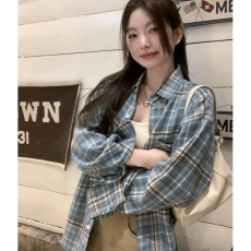 批发美式复古街头休闲百搭宽松格纹<b class='q'>长袖</b>秋季格子情侣<b class='q'>衬衫</b>男女<b class='q'>衬衣</b>外套