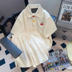 批发学生少女Polo衫运动服套装女<b class='q'>夏</b>季学院风休闲宽松短袖短裤两件套