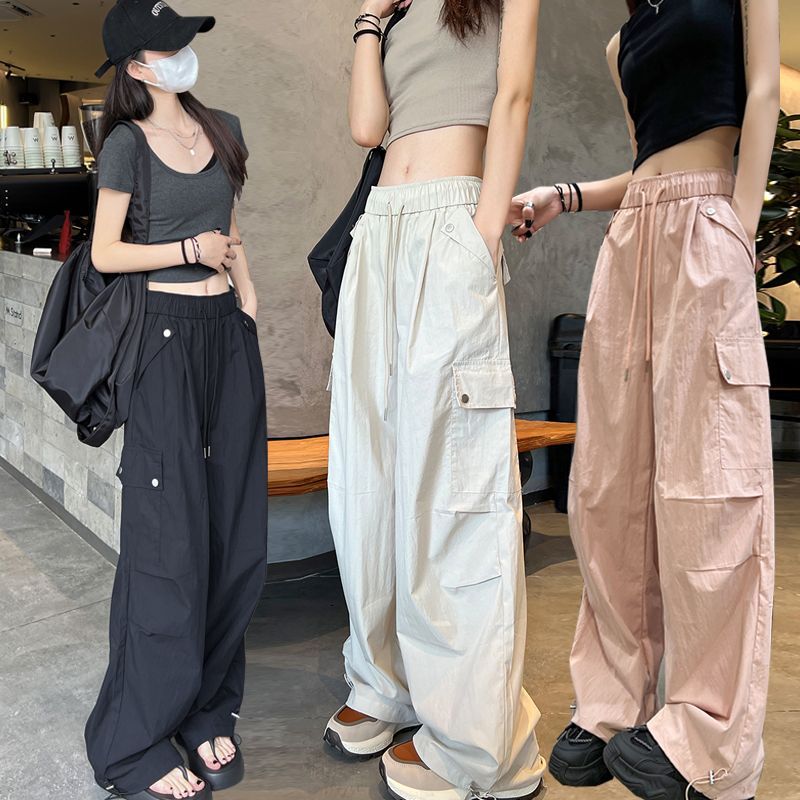 아메리칸 속도 건조한 워크웨어 팬츠 여성 여름 얼음 실크 조거 바지 기타 주머니 요금 등산 바지 넓은 다리 운동 바지