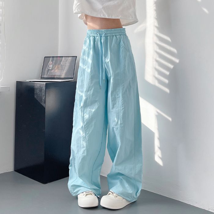 3 차원 허리 머리 원본 원단 캐주얼 와이드 레깅스 바지 슬림해 보이는 루즈핏 마이크로 Pleat 속도 건조한 하이웨이스트 도루 센스 바닥 청소 바지