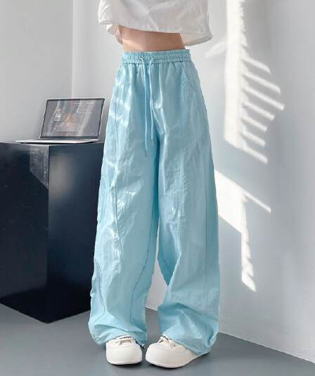 3 차원 허리 머리 원본 원단 캐주얼 와이드 레깅스 바지 슬림해 보이는 루즈핏 마이크로 Pleat 속도 건조한 하이웨이스트 도루 센스 바닥 청소 바지