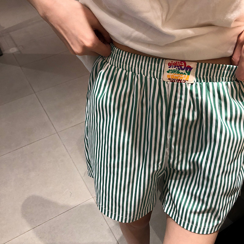 바지 있음 트임 스트라이프 캐주얼 반바지 여성 여름 루즈핏 하이웨이스트 슬림해 보이는 넓은 다리 운동 바지