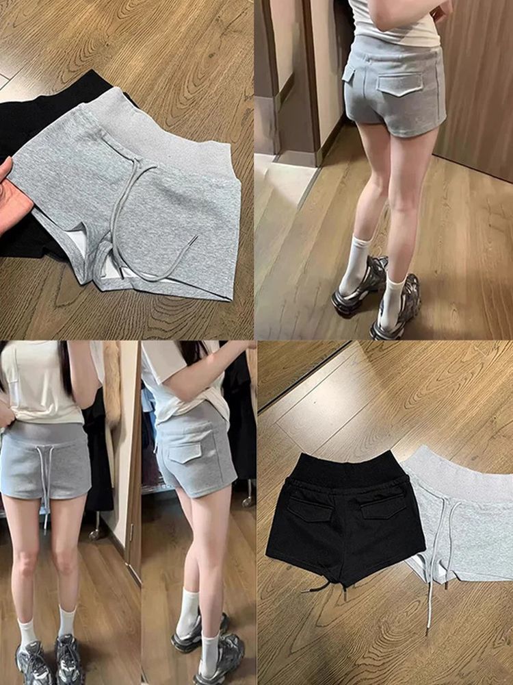순수한 Mianhua 면 복합 우유 실크 운동 반바지 여성 여름 펌프 로프 하이웨이스트 아메리칸 캐주얼 바지 가정 핫 바지