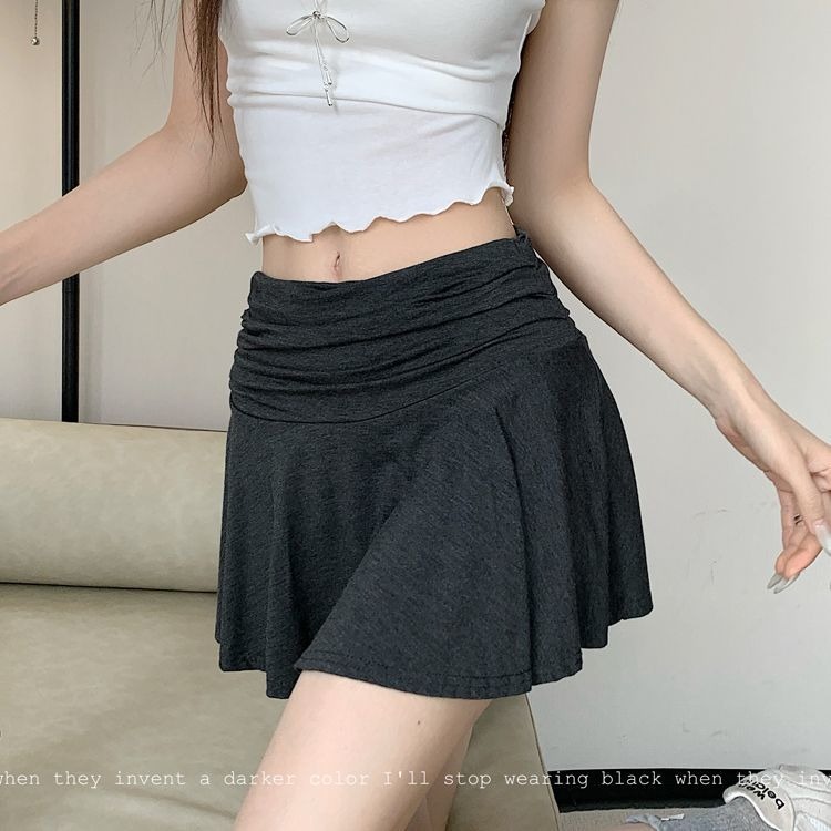 180 그램 모달 아메리칸 회색 주름 한 마디 반신 스커트 여성 여름 새로운 하이웨이스트 노출 방지 미니 스커트