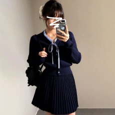 批发2026新款学院风针织连衣裙子女秋<b class='q'>冬</b>内搭小个子香风miu系穿搭套装