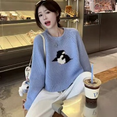 批发洋气减龄熊猫毛衣女2026秋<b class='q'>冬</b>设计感小众显瘦加厚绵羊绒针织衫上衣
