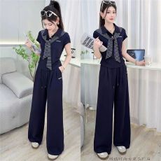 批发2026年<b class='q'>夏</b>季新款上衣显瘦阔腿直筒裤休闲遮肉披肩T恤套装女士百搭