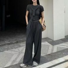 批发极简风松弛感时尚套装女2026<b class='q'>夏</b>季新款休闲带披肩短袖阔腿裤三件套