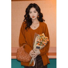 批发陈佳洁椒盐海苔针织衫套装女2026秋季新款长袖外套复古上衣配<b class='q'>吊带</b>