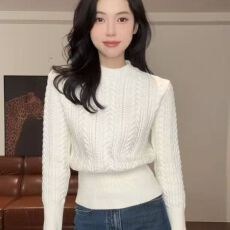 批发紫色麻花毛衣打底衫女秋季新款高级感收腰显瘦内搭针织衫<b class='q'>长袖</b>VZ