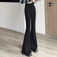 批发2026夏季微喇叭裤女新款黑色高腰修身显瘦弹力休闲西装裤