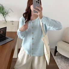 批发开衫女秋冬新款橄榄扣提花毛衣韩系宽松温柔软糯针织外套百搭