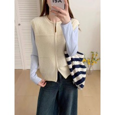 批发春<b class='q'>秋</b>女士开衫毛衣针织马甲女款时尚洋气减龄时髦2026新款拉链马夹