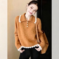 批发韩系复古polo领套头毛衣女2026秋<b class='q'>冬</b>季新款软糯气质减龄针织衫上衣