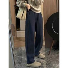 批发小个子藏青色弯刀卫裤女<b class='q'>春</b>秋大码休闲裤子显瘦哈伦直筒宽松运动裤