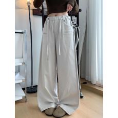 批发松弛风高腰抽绳阔腿裤女秋季2026新款简约宽松显瘦垂坠感休闲长裤