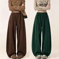 批发雪尼尔阔腿裤<b class='q'>女</b>秋冬2026新款加绒宽松大码直筒灯芯绒显瘦弯刀裤子