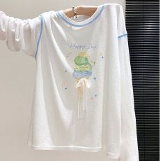 批发雪花棉 趣味冰淇淋字母印花防晒<b class='q'>罩衫</b>女夏季韩系宽松显瘦长袖上衣