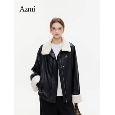 批发Azmi高级感复古皮毛一体羊羔毛外套女<b class='q'>冬</b>季新款宽松加绒加厚上衣服