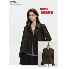 批发ikyou小众设计复古pu皮衣外套女<b class='q'>春</b>秋季新款宽松显瘦休闲百搭夹克