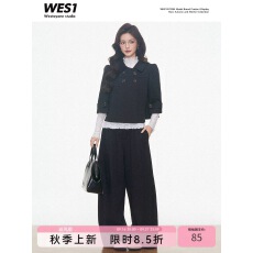批发【9.7新品】WESTAYONE双排扣<b class='q'>毛呢</b>短款<b class='q'>外套女</b>气质+阔腿裤/<b class='q'>毛呢</b>中裙