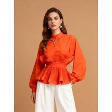 批发<b class='q'>不规则</b>荷叶边收腰衬衫女设计感小众泡泡袖显瘦长袖上衣