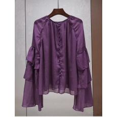 批发<b class='q'>不规则</b>荷叶边收腰衬衫女设计感小众泡泡袖显瘦长袖上衣