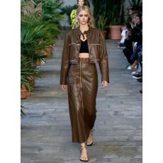 批发春秋工装套装女辣妹酷飒短款PU皮衣外套多口袋<b class='q'>高腰</b>直筒皮裤两件套