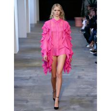 批发<b class='q'>欧美</b>时尚百搭荷叶边拼接雪纺衬衫女薄款宽松显瘦休闲上衣