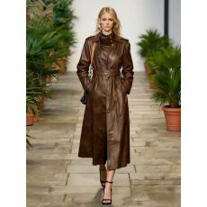 批发网红同款美式复古扎染PU皮风衣女秋季新款辣妹气质收腰中<b class='q'>长款</b>外套